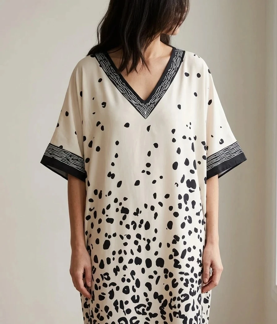 Black and white Dalmatian print flowy kaftan dress - Size 5XL – photo 4